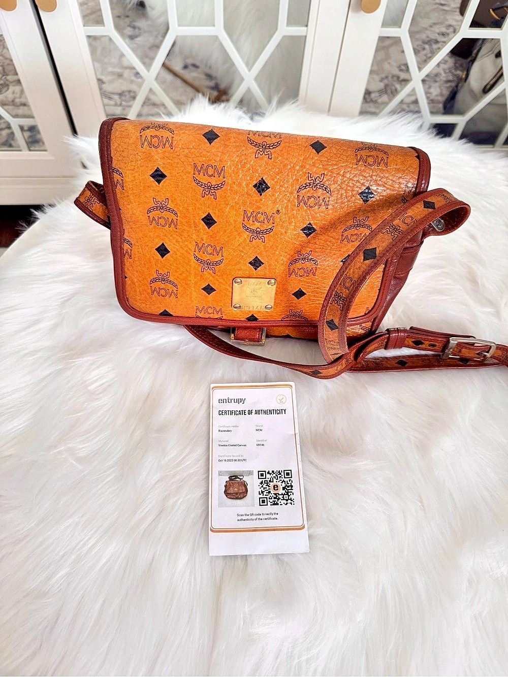 MCM Vintage Visetos Monogram Flap Crossbody Messenger Bag